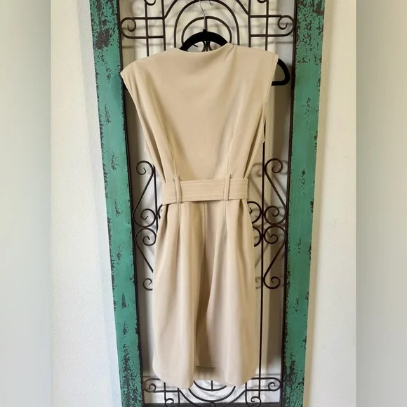 Calvin Klein Ivory Belted Sleeveless Trench Dress Minimalist Office Chic Size 4 - Picture 5 of 11